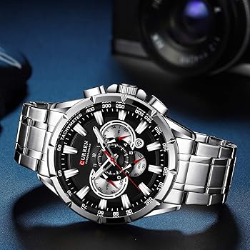 Reloj de pulsera CURREN original de acero inoxidable para hombre (con caja y bolsa)